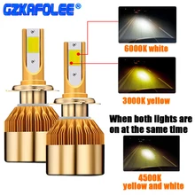 GZ KAFOLEE 2 pcs H7 Lâmpada Led TriColor Farol H8 Led H3 H4 H1 3000 k 6000 k 4500 k h9 H11 HB3 9005 HB4 9006 880 881 Farol Do Carro