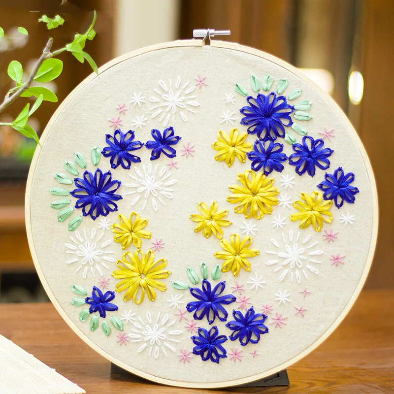 1 комплект Вышивка Материал пакет ручной работы DIY начинающих Трехмерная ткань творческие цветы Бабочка узор с рамкой