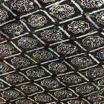 

2019 Latest Black Color Embroidered Mesh Tulle Fabric Factory Price Nigerian Lace Fabrics With Sequins 5 Yards/Pieces