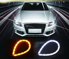 2pcs Car Flexible White/Amber Switchback LED Knight Rider Strip Light for Headlight Sequential Flasher Dual Color DRL Turn Sign