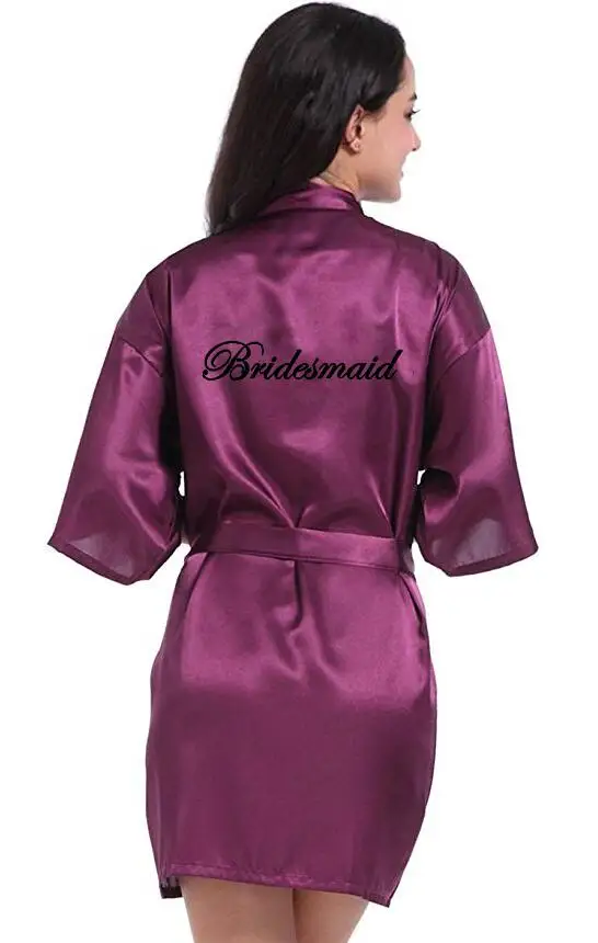 new bride bridesmaid robe with white black letters mother sister of the bride wedding gift bathrobe kimono satin robe