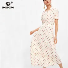 ROHOPO Pink Polka Dot Pleated Dress Belted Short Sleeve Summer Cute Half calf Dress Bottons Top Preppy Girl Multiways Dress ROHOPO Pink Polka Dot Pleated Dress Belted Short Sleeve Summer Cute Half calf Dress Bottons Top Preppy Girl Multiways Dress