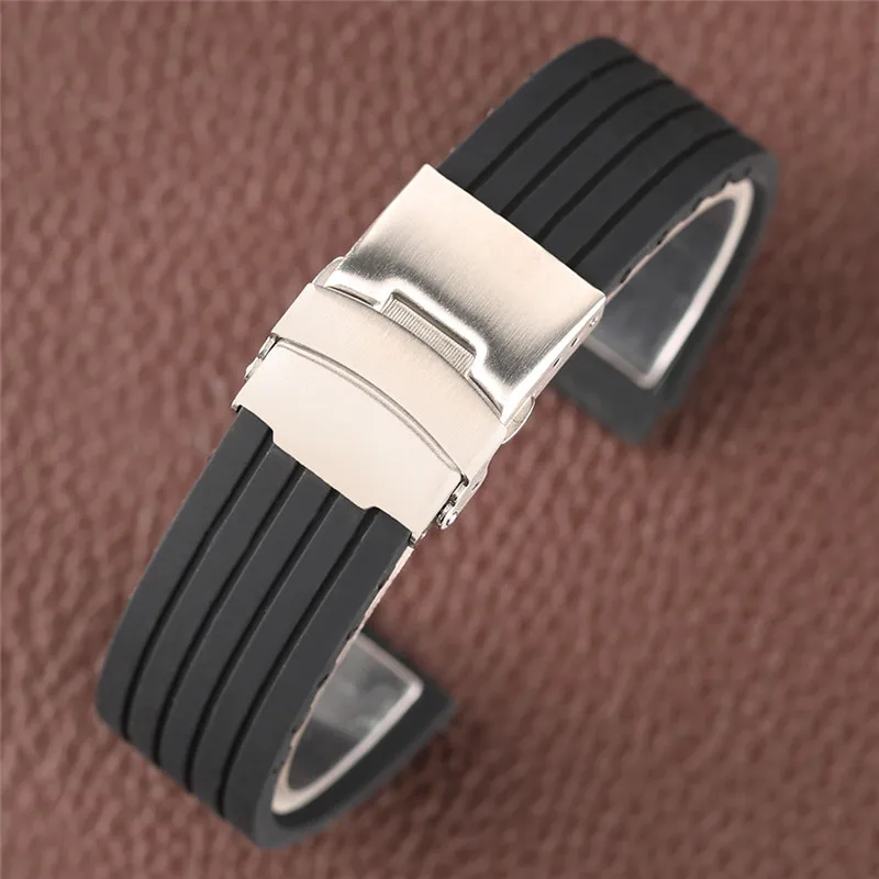 22 mm Watches Band Width Silicone Pratical Watch Band Strap Bracelet Men Women Fold Over Clasp