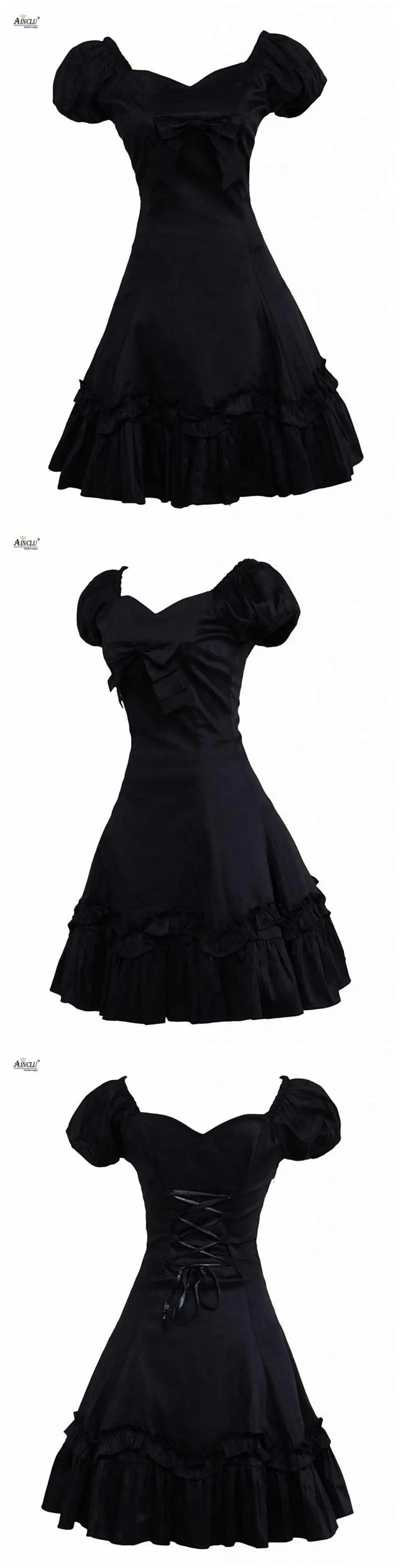 Платье Лолиты, женское черное пышное платье с короткими рукавами и бантом, хлопковые вечерние платья для косплея, классическое сексуальное платье лолиты, готическое платье с эластичной талией