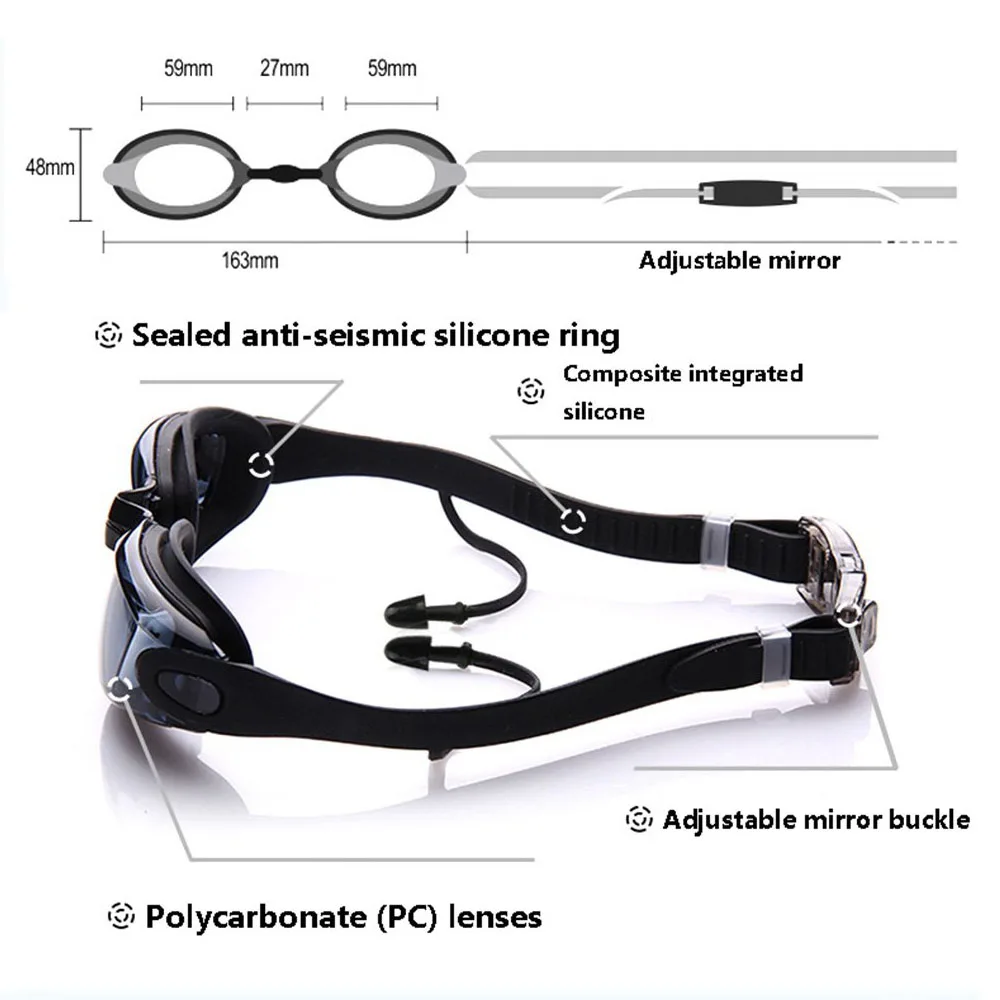 Swimming Goggles with Earplug Anti Fog Triathlon Swim Goggles UV Protection Swim Equipment 2