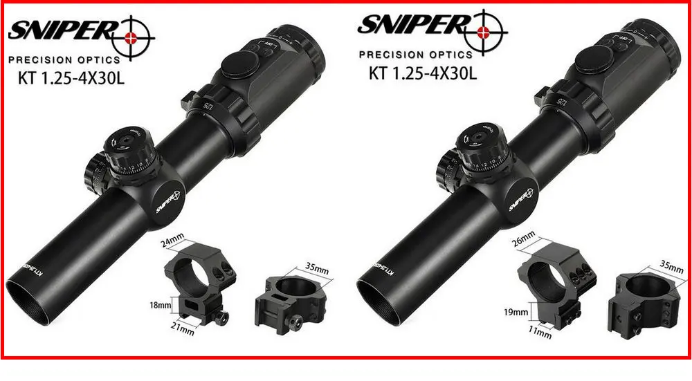 SNIPER KT 1,25-4X30L 35 мм трубные прицелы для охоты компактный R12 стекло гравированная сетка llluminate Turrets замок сброс тактический прицел