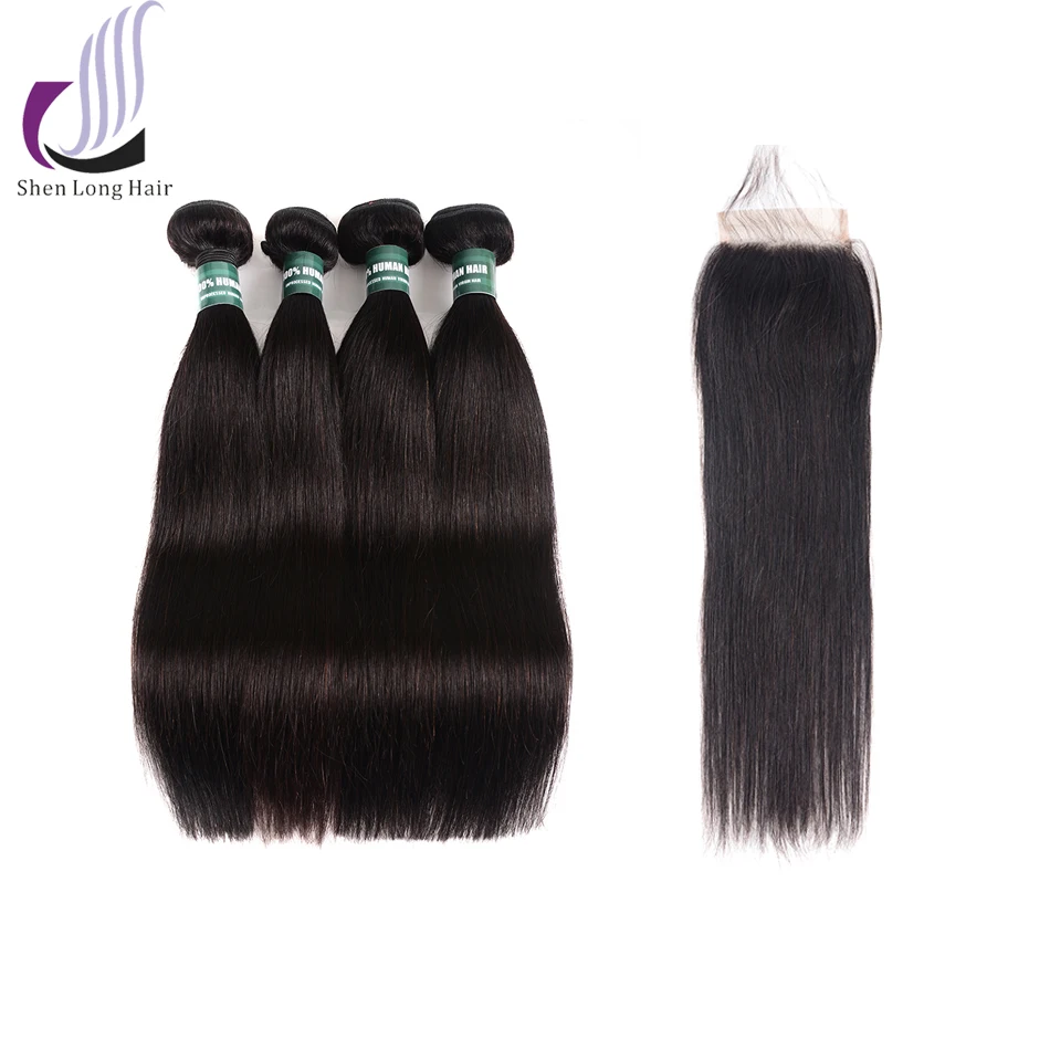 SHENLONG Indian Hair Weave Bundles With Lace Closure Straight Remy