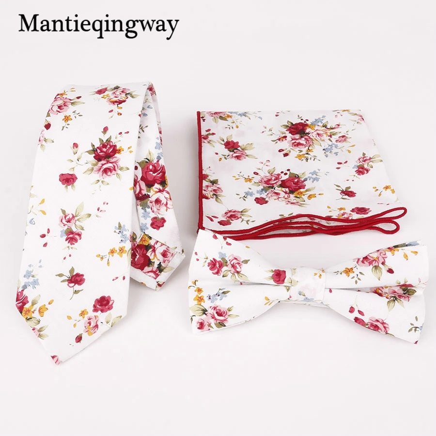  Mens Tie Floral Cotton Jacquard Necktie Gravatas Corbatas Handkerchiefs Bow Tie Set for Men Wedding