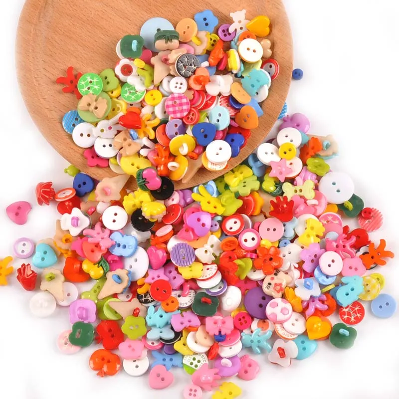 100Pcs Mixed Cartoon Dyed Shank Flatback Plastic Buttons For Clothing Kids Coat Boots Sewing Accessory Scrapbook DIY Craft M1895 6