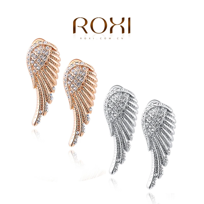 ROXI, брендовая серьга brincos для женщин, модное ювелирное изделие, розовое золото, крылья ангела, серьги-гвоздики, вечерние, свадебные, oorbellen