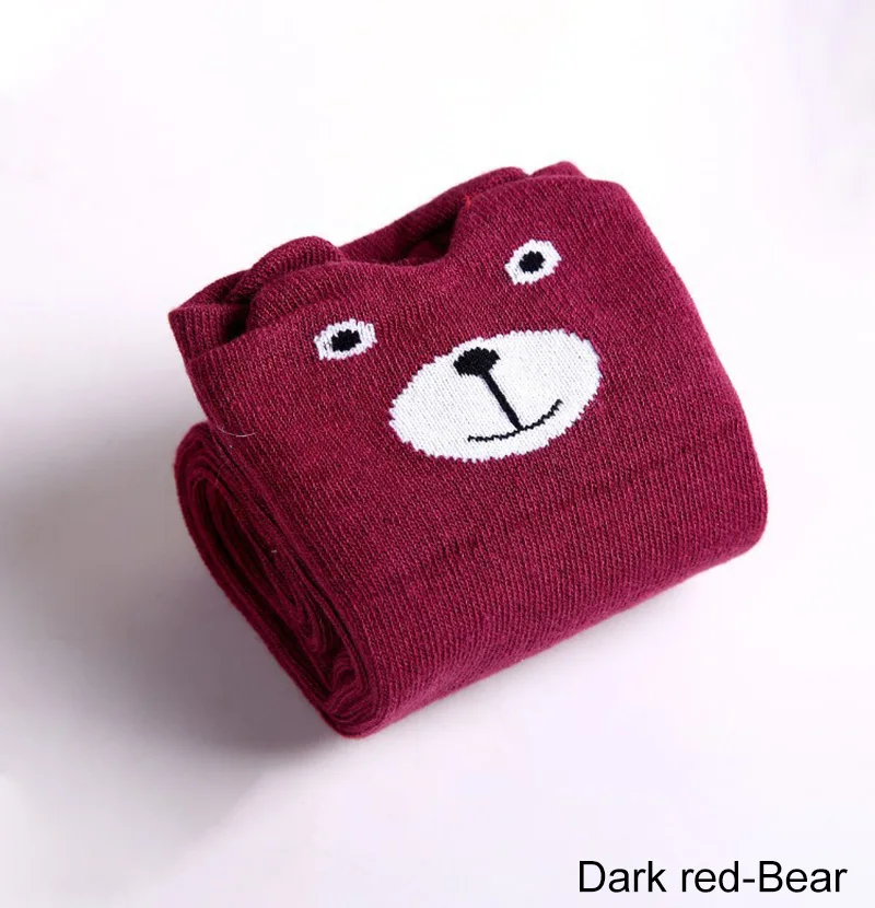 Dark red Bear DMROLES/теплые хлопковые Гольфы с лисой для маленьких девочек; одежда для детей; носки для малышей; носки для танцев с героями мультфильмов - Цвет: Dark red Bear