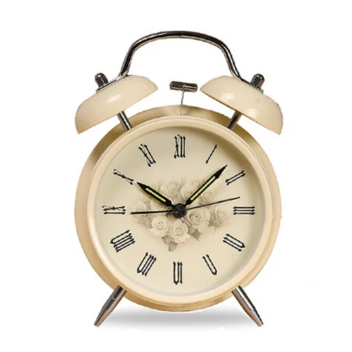 Download 4" Vintage White Color Country Rose Twin Bell Table Alarm Clock w Nightlight and Loud Alarm ...