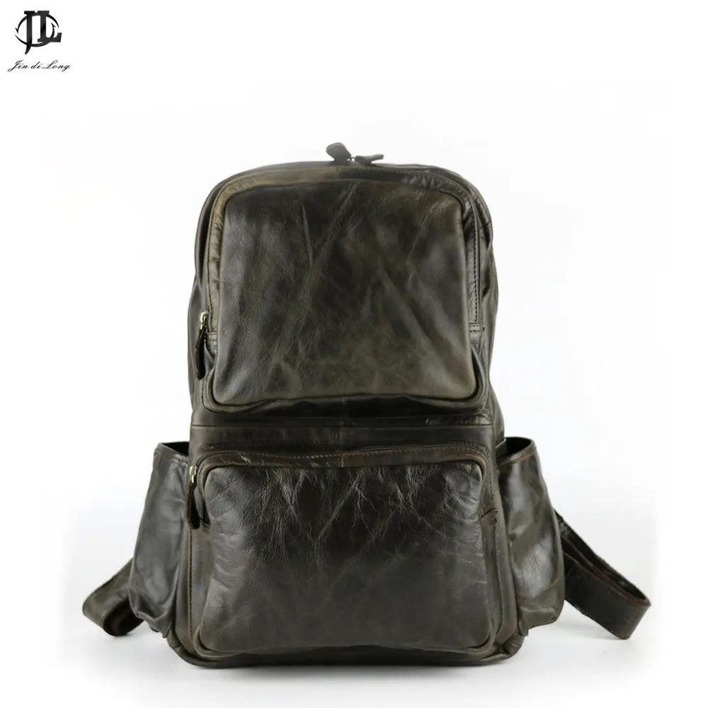 

Retro Large Capacity Oil Waxed&Crazy Hores Genuine Leather Men's Backpacks Trend Fashion Shoulder Bags Back Packs