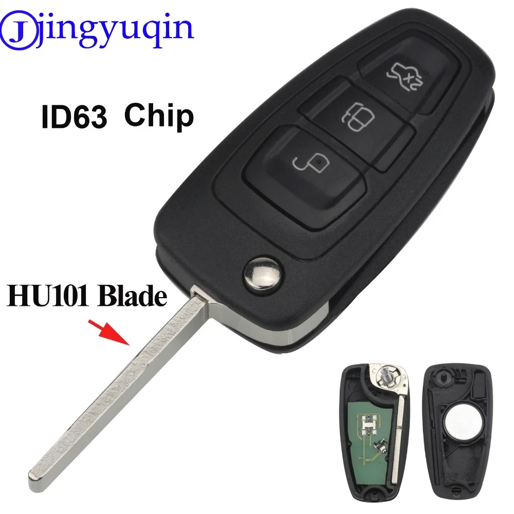 

jingyuqin Remote ASK 433/315 mhz ID63 Chip 3Button Flip Car Key Cover Case Shell for Ford Focus Fiesta 2013 Fob HU101 Blade Case