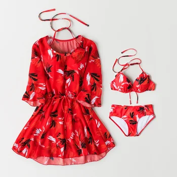 

Bikini Swimsuit 2019 New Sexy Red Floral Print Swimming Suit Halter Push Up Swimwear Skirt Women Swimsuit Bikini Bandage Dress