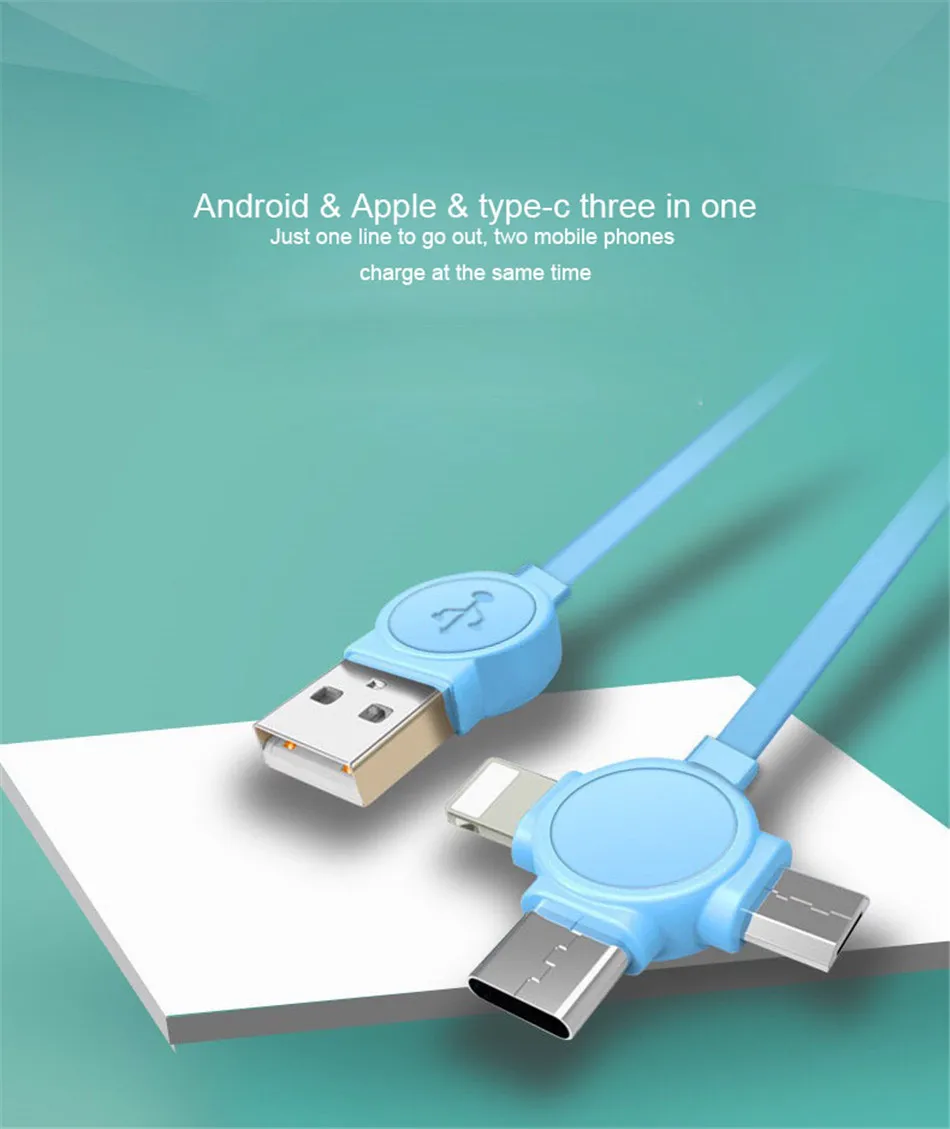 NOHON 3 in 1 USB Cable Type C Lighting Charge Cable For iPhone X 7 8 Plus IOS For Xiaomi Huawei Samsung Fast Charging Cables 1M (2)