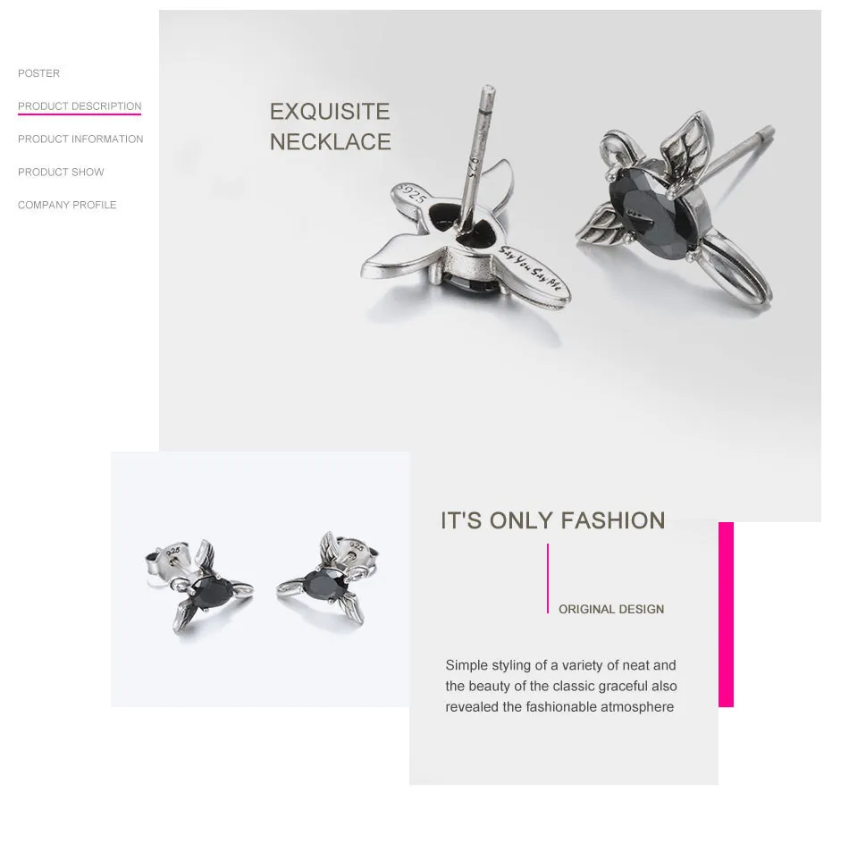 925-Sterling-Cross-Wings-Earrings-Wholesale-Fashion-Black-Zircon-Earrings-Unisex-Best-Gifts-2018-New-Arrival-T08