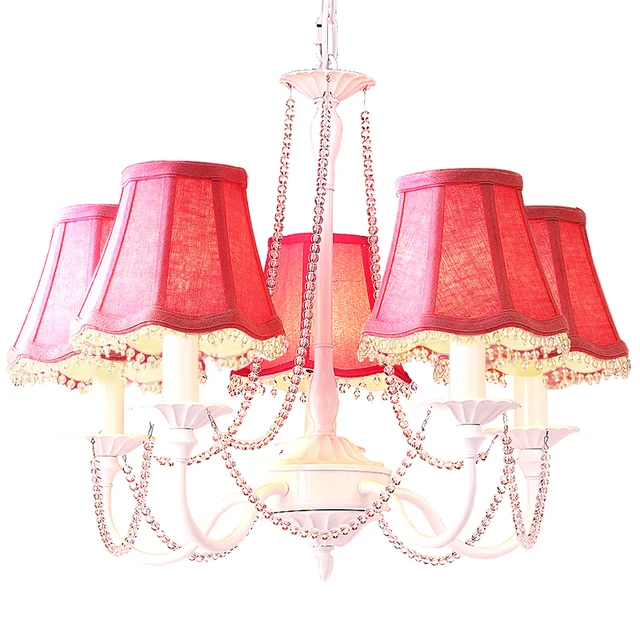 American Style Fabric Shade Chandelier Fixture 5 Lights Modern American Style Fabric Shade Chandelier Fixture 5 Lights Modern Crystal Girl S Bedroom Children Room Hanging Light