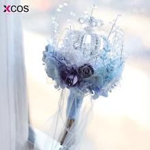 Великолепная Корона шикарный свадебный букет блестящая брошь букет свадебный аксессуар Искусственные цветы светло-голубые сиреневые Свадебные букеты