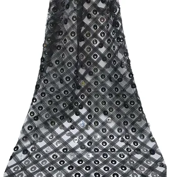 

2019 high quality sequence French Nigerian sequins net lace,African tulle mesh sequence lace fabric for dress 5yards/lot