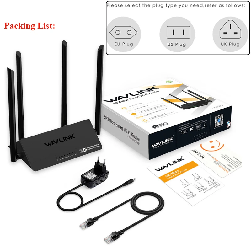 Wavlink 521R2P Wi-Fi маршрутизатор 2,4 ГГц 300 Мбит/с 4x5dbi антенны с высоким коэффициентом усиления Беспроводной Wi-Fi ретранслятор, Смарт-приложение Управление Великобритании ЕС США штепсельная вилка австралийского стандарта