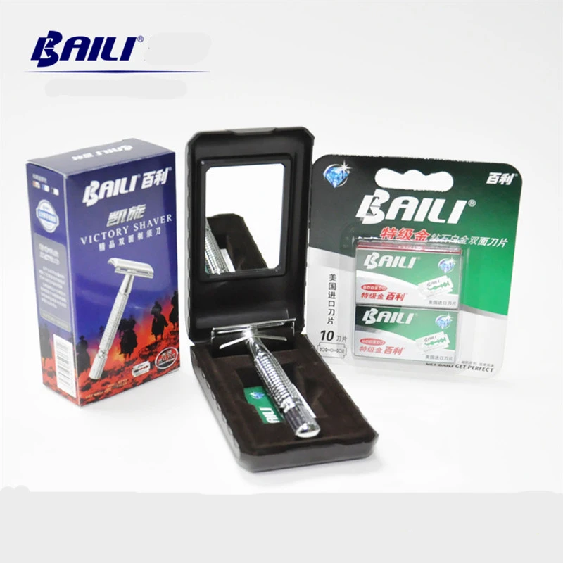 1 Razor Holder + 11 Pcs Men Razor Blades + Razor Case with Mirror