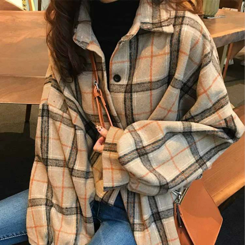 Ceny Mazefeng 2019 wiosna kobiety koszula luźna stylowa koszula kobiety koszula na co dzień panie kobiety topy Plaid wełniana koszula Streetwear