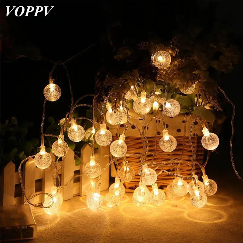 

VOPPV 1m-5m LED Fairy Light String Garland Ball Light for Garland Christmas/Parties Decor Pro AA Battery Christmas Lamp String