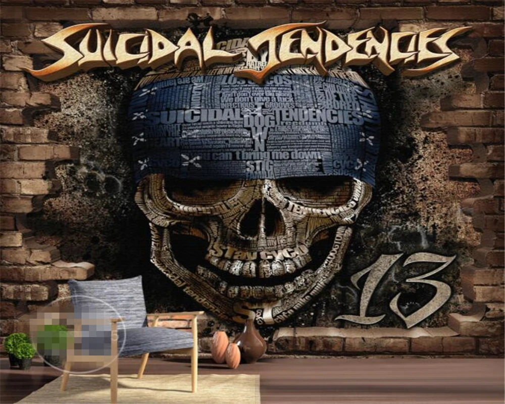 Beibehang заказ росписи обоев Ретро Личность 3d кирпичная стена skull rock бар росписи papel де parede обои для гостиной