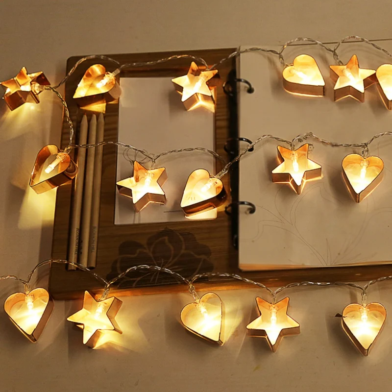 

1.5/3 Meters String Lights North European Wind Rose Gold Heart + Star Light String
