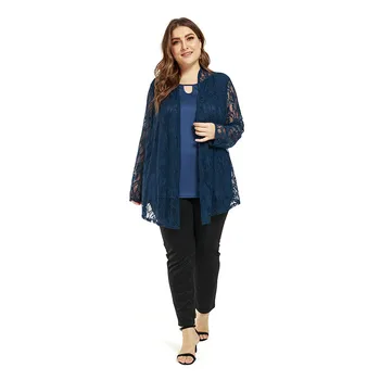 

2020 plus size Jacket Woman Spring and Summer V-neck Coat sexy lace perspective back clothes XXXL