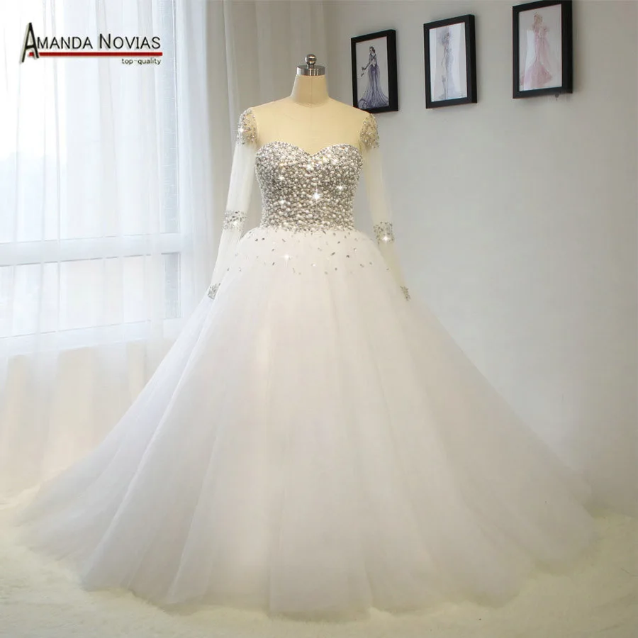 

Luxury Full Glass Beading Handmade Sew Crystal Wedding Dress Real Photos