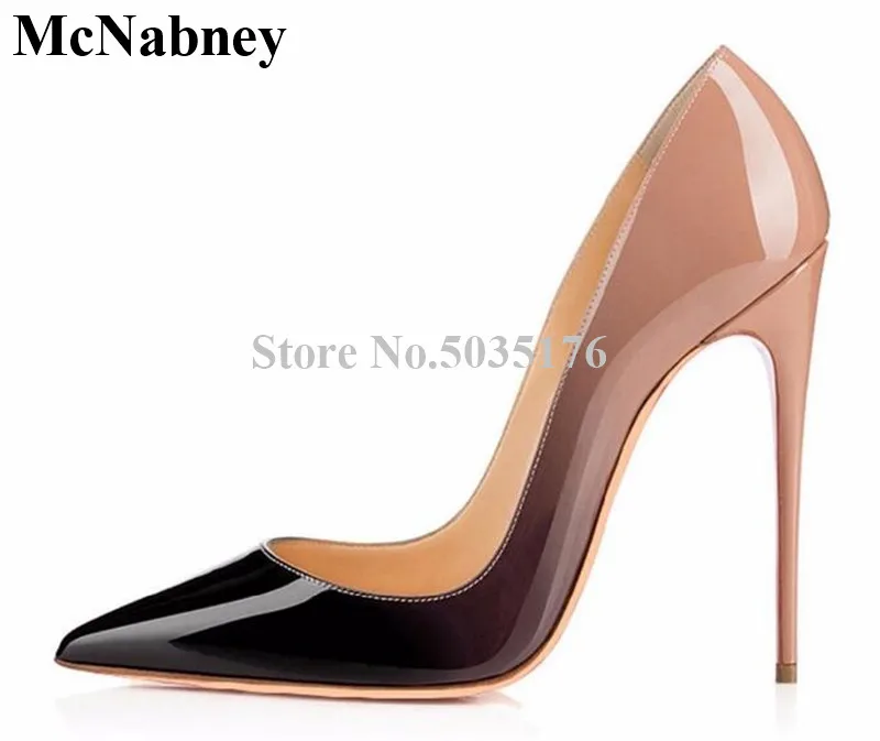 

2019 European Fashion Newest gradient Colors Pointed Toe Pumps Slip-On Shallow High Heel Stiletto Heel Pumps Dress Women Shoes