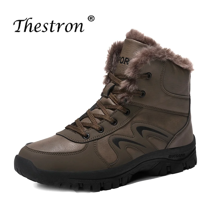 

Mans Outdoor Boots Men Black Brown Men Winter Fur Boots Non Slip Mens Thick Sole Shoes Comfortable Ankle Boots for Male