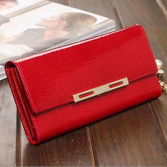 

Luxury Famous Brand Designer Shining Patent Leather women wallets Cowhide Alligator Pattern Clutch bag with multi cards pockets