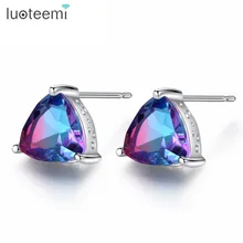 LUOTEEMI, Модные Разноцветные серьги-гвоздики с натуральным бразильским чешским камнем для женщин, вечерние ювелирные изделия из натуральной 925 пробы серебра