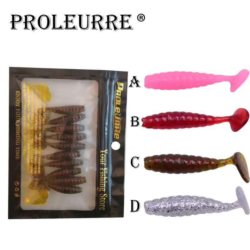 10pcs Lifelike T Tail Soft Worm Fishing Lures Grub Jig Head Baits Earthworm