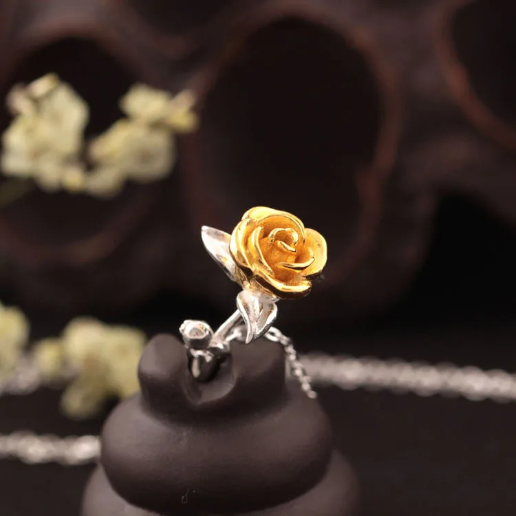 rose necklace women 100% 925 Sterling silver necklace Jewellery Clavicle chain pendant charms