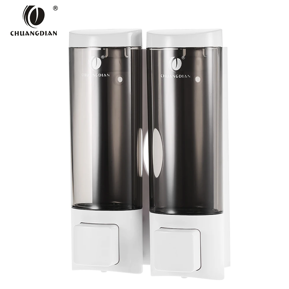 Дозатор жидкого мыла настенное крепление 200mlx2 аксессуары для ванной комнаты пластиковые дозаторы моющего средства шампунь двойная рука кухня - Цвет: White