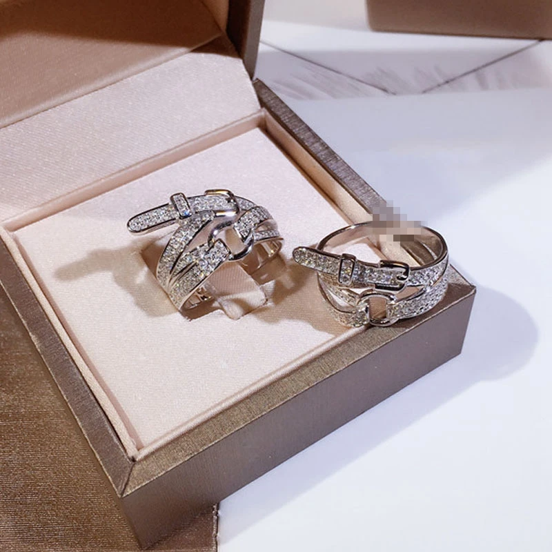

Silver cubic zicron Buckle adjustable open Ring jewelry for women