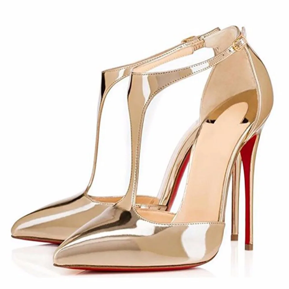 Gold Shiny Patent Leather Woman Pumps High Heel Red Sole Poited Toe Ladies Sexy Party Wedding Dress Shoes Women Pumps Wholesale