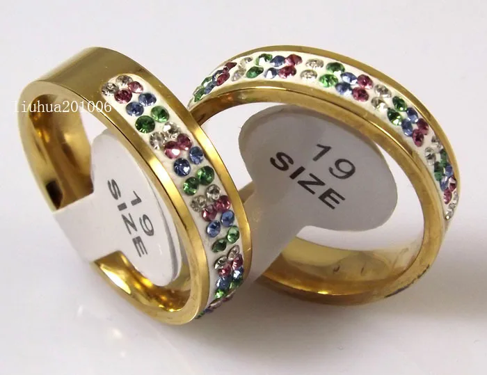 18 PCS QUALITY GOLD STAINLESS STEEL RINGS Color ZIRCON WHOLESALE LOTS