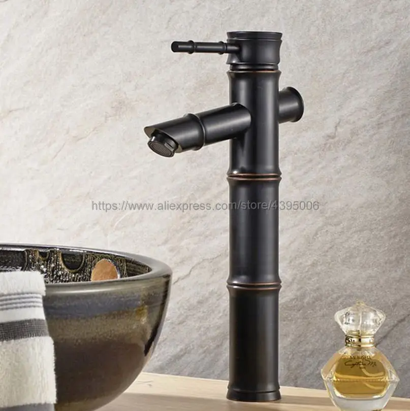 Basin Faucets Black Color Brass Bamboo Single Hole Water Mixer Tap Hot and Cold Water Bathroom Sink Faucet Bnf077