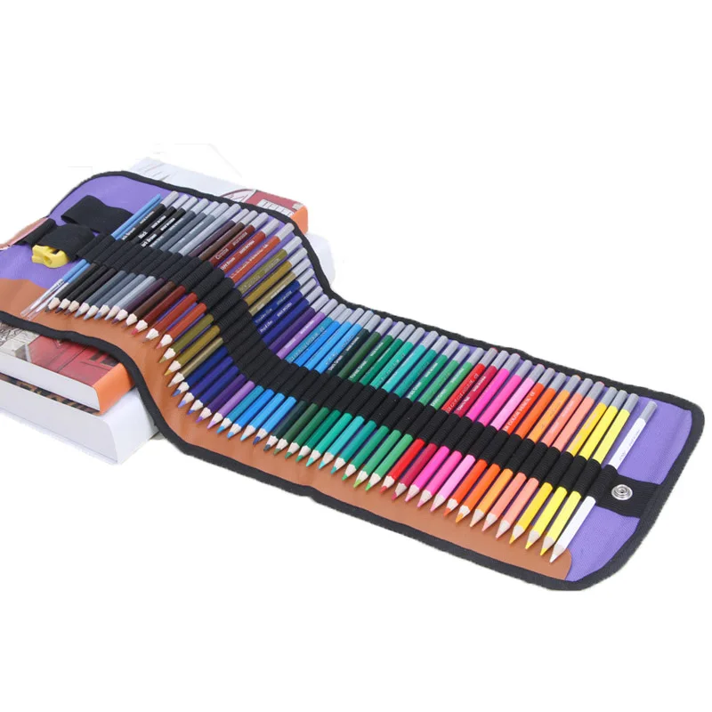 

Mini School Pencil Case Canvas 48 Holes Roll Penalty Pencilcase Kids Girls Boys Drawing Painting Pen Bag +48Pcs Colorful Pencils