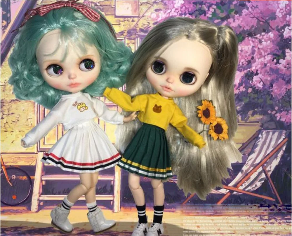 B265 Blyth ملابس دمى هدية 1/6 دمى الاكسسوارات اليدوية مفتوحة الرقبة عالية الخصر سترة طويلة كم التشجيع دعوى