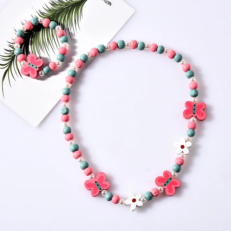 Charming Cartoon Animal and Flower Jewelry Set for Kids - Adorable Sweater Necklace and Bracelet Gift