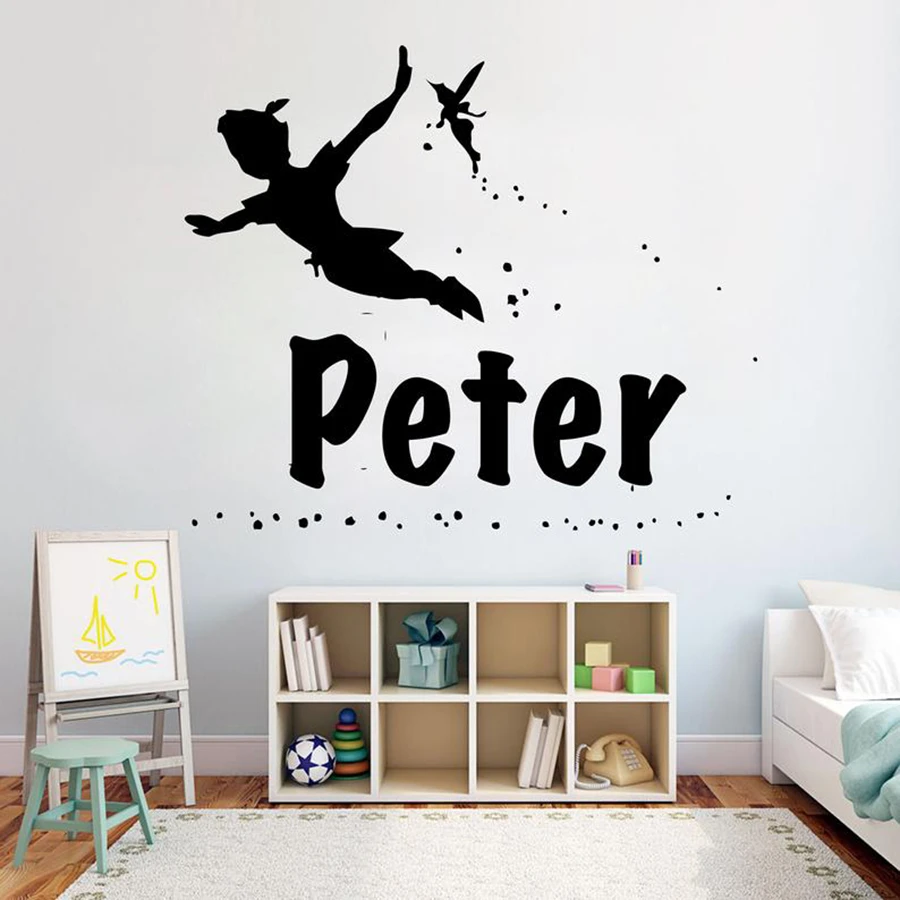Stickers Muraux Pour Enfants Peter Pan Chambre Bebe Chambre Pepiniere Decoration De La Maison Sticker Mural En Vinyle Personnalise Bricolage Personnalise Nom S315 Aliexpress
