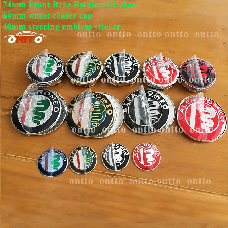 

7x for Alfa romeo 159 147 156 mito Giulietta auto Front/rear emblem 74mm+60mm Wheel Hubcaps+40mm steering wheel sticker