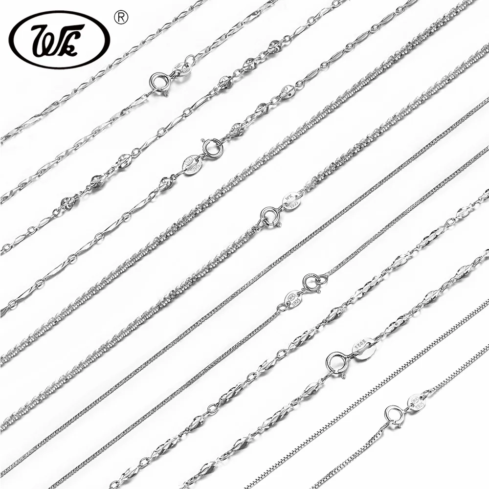 

WK Wholesale Lots Bulk 925 Sterling Silver Chain Necklace 18 Inch Box Snake Link Chains Women Girls 5 10 20 PCS LOT W1 NA002