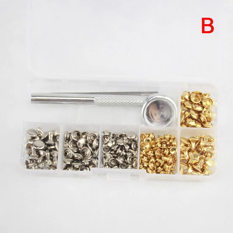 Dropshipping 120 Sets Leather Craft Repair Double Cap Rivets Tubular Metal Studs Fixing Tools P666 - Цвет: B